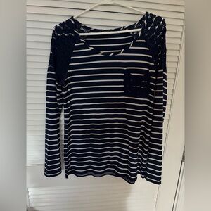 Navy and White Striped Long Sleeve Top